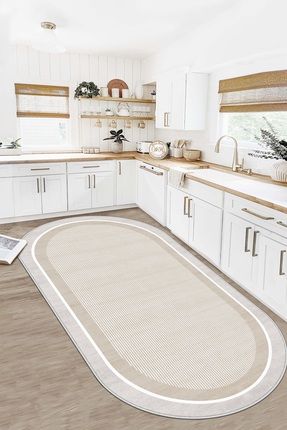 West Home Makinede+kanabilir+KaymazTaban+Leke+Tutmaz+Bej+Oval+Mutfak+Salon+Hal+Yolluk