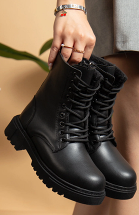 MY GROSS SHOES Kadın Siyah İçi Kürklü Kaymaz Kauçuk Taban Garantili Kışlık Bot