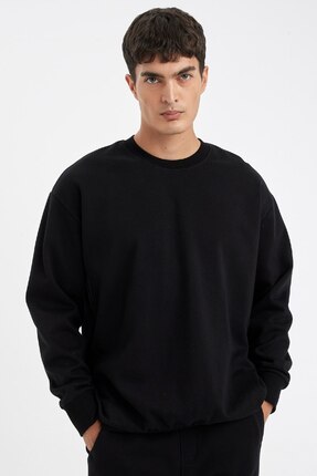 DeFacto Oversize Geniş Kalıp Bisiklet Yaka Kalın Basic Düz Sweatshirt T5139az24au