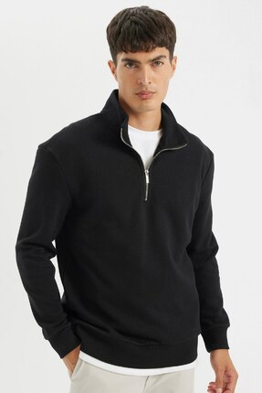 DeFacto Comfort Regular Fit Rahat Kalıp Fermuarlı Dik Yaka Basic Düz Sweatshirt X7405az24au
