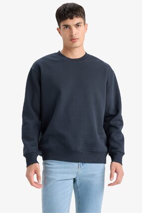 DeFacto Oversize Geniş Kalıp Bisiklet Yaka Kalın Basic Düz Sweatshirt T5139AZ24AU