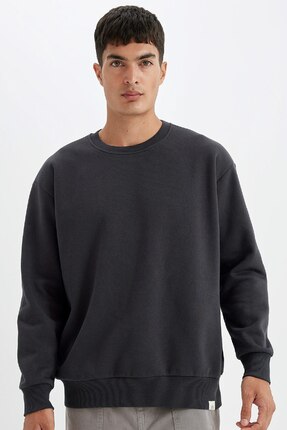 DeFacto Oversize Geniş Kalıp Bisiklet Yaka Kalın Basic Düz Sweatshirt T5139az24au